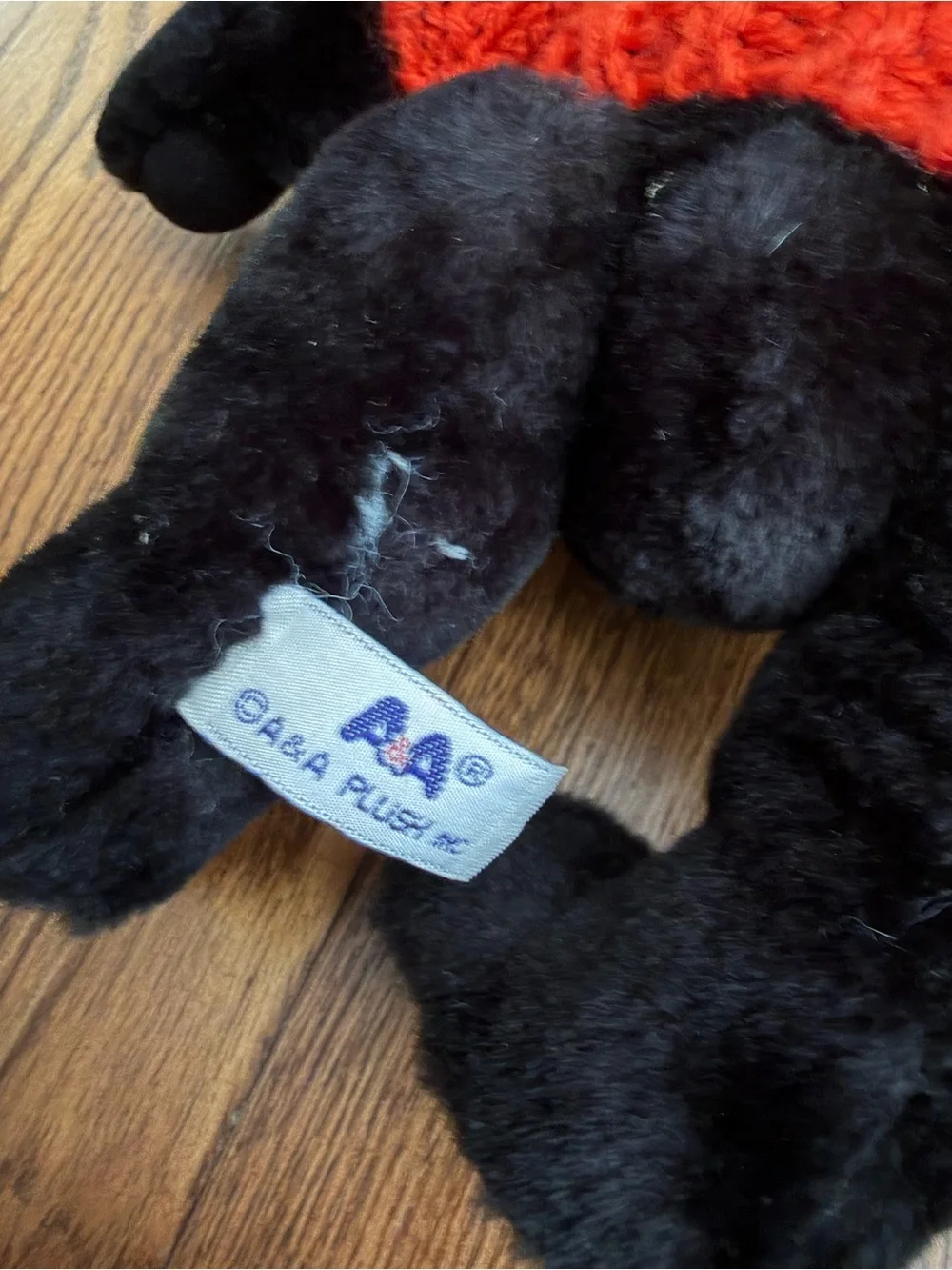 Vintage A&A Halloween Black Stuffed Animal Bear Orange Sweater Toy Decor
